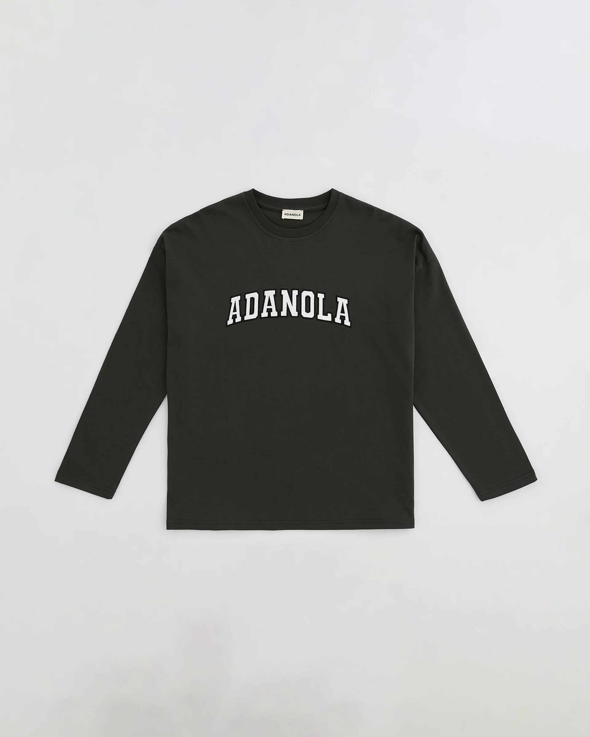 Varsity Long Sleeve Drop Shoulder T-shirt - Coffee Bean/White