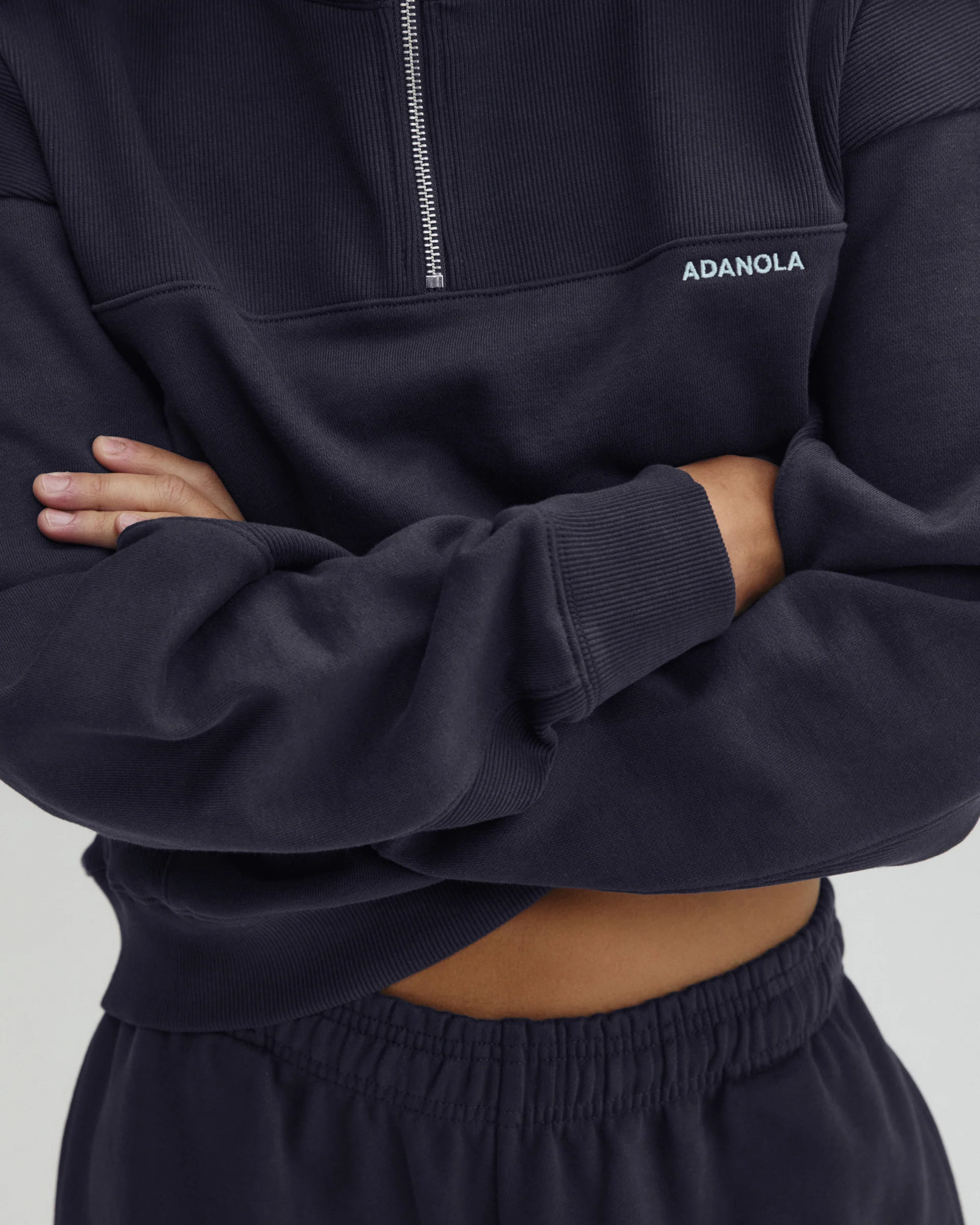 Ribbed Panel Funnel Neck Sweatshirt - Midnight Blue