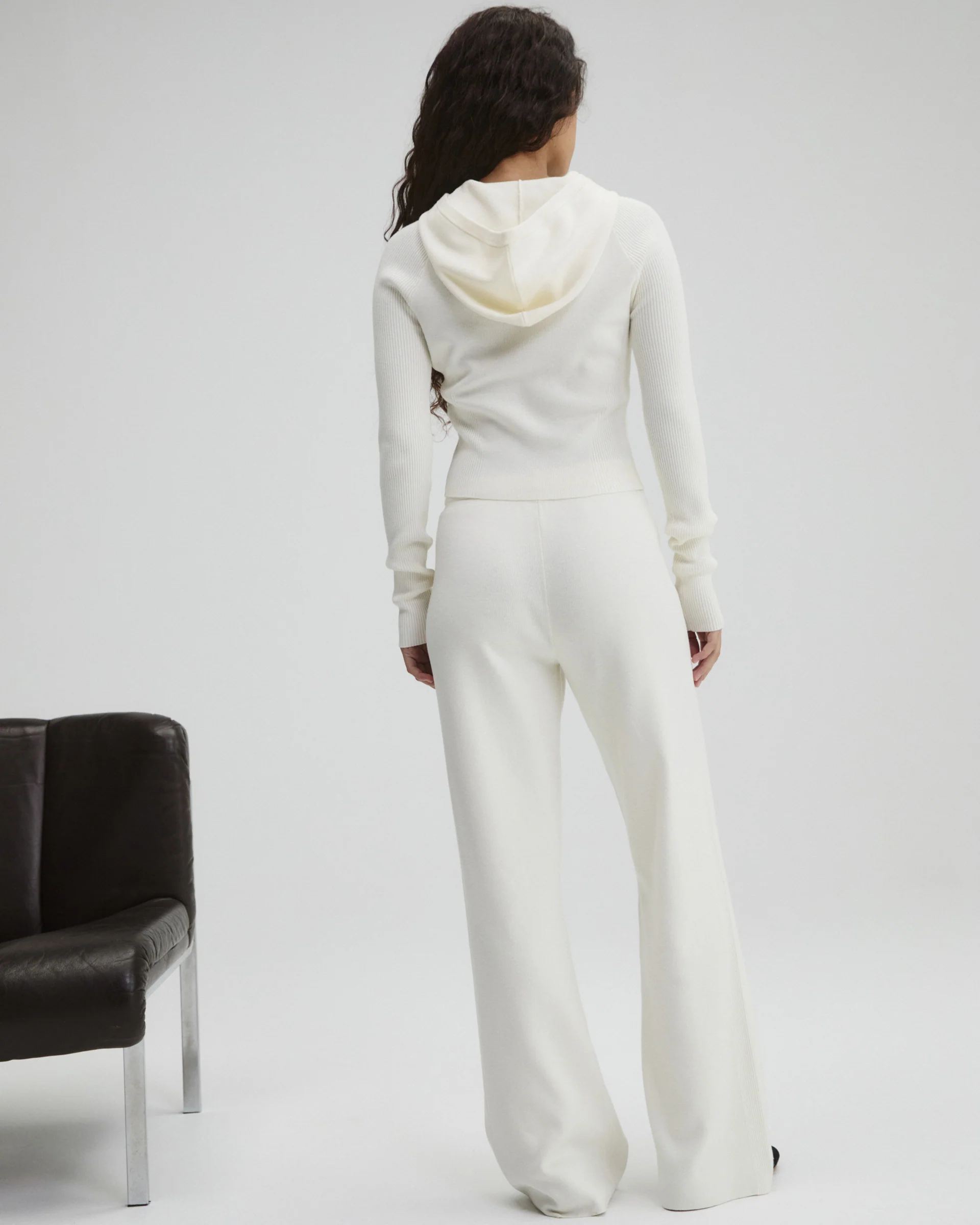 Panel Rib Knit Straight Leg Sweatpants - Marshmallow White