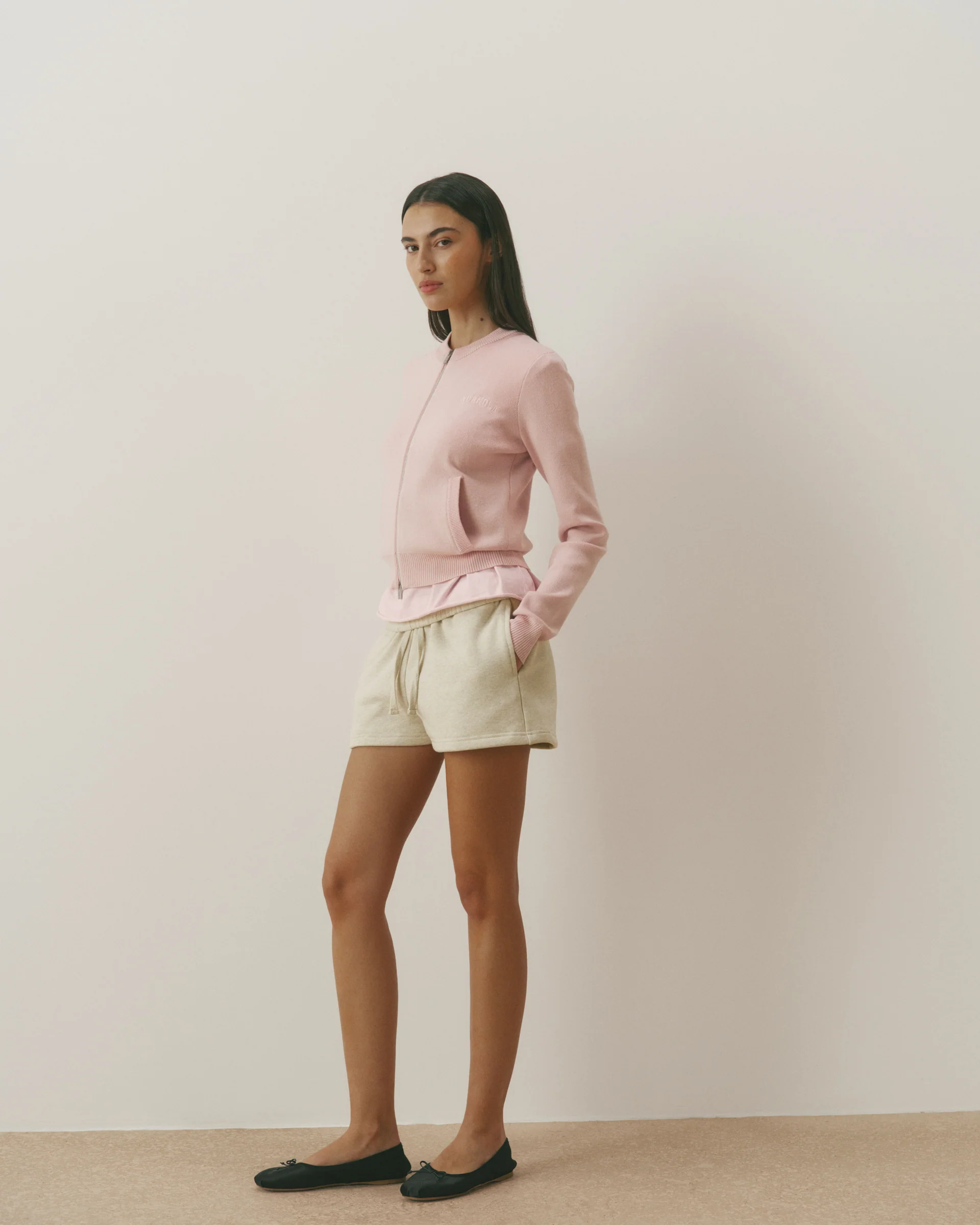 Varsity Knit Zip Through Cardigan - Pink