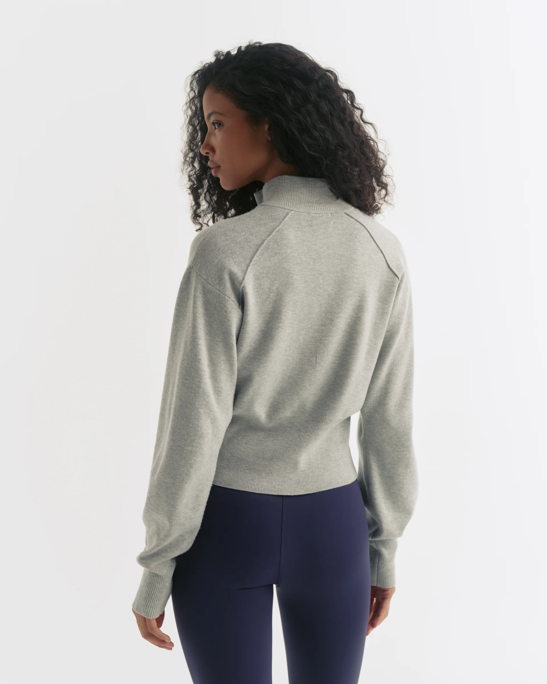 Knit Full Zip Funnel Neck Sweatshirt - Grey Melange