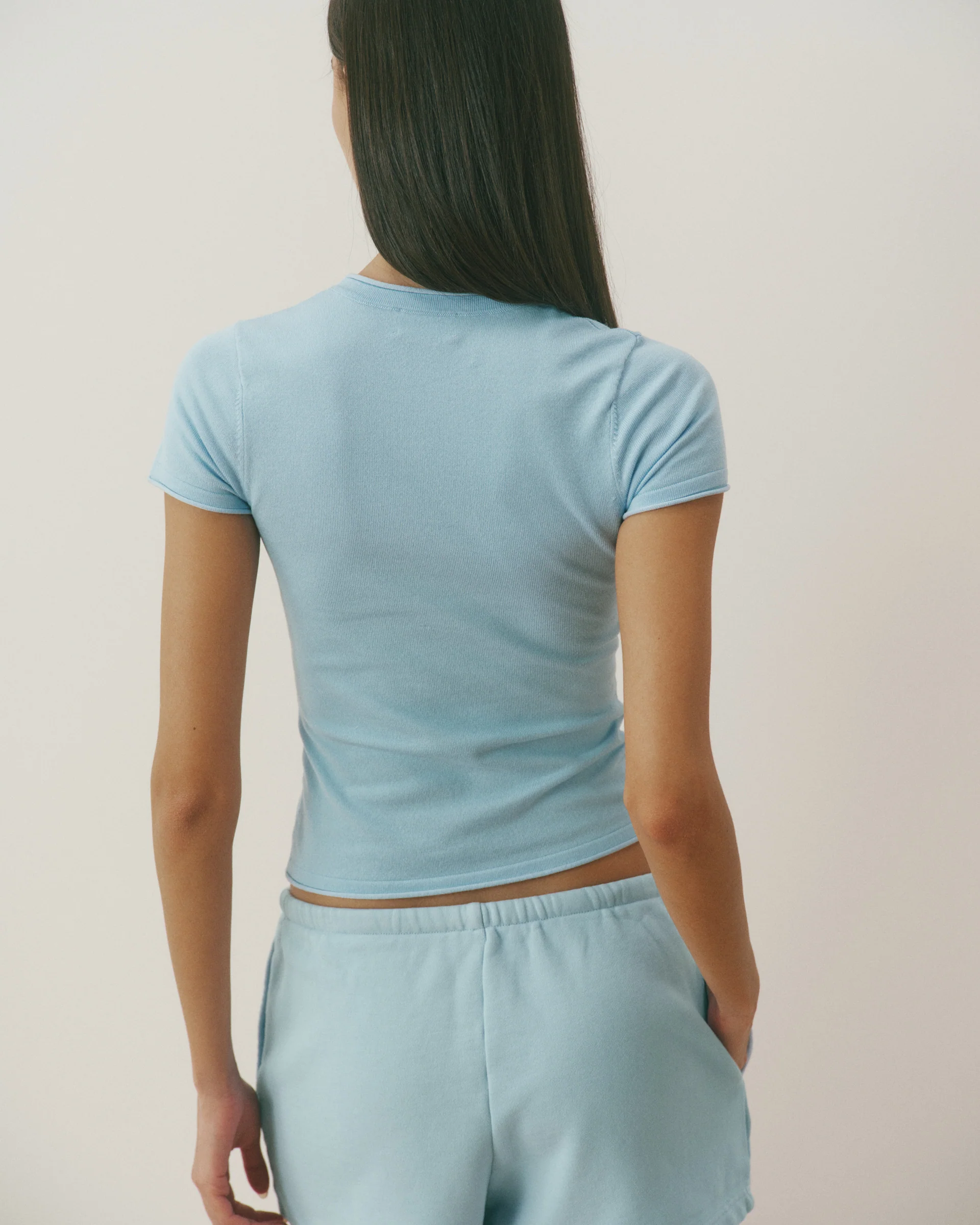 Varsity Knit Crew Neck T-shirt - Light Breeze Blue