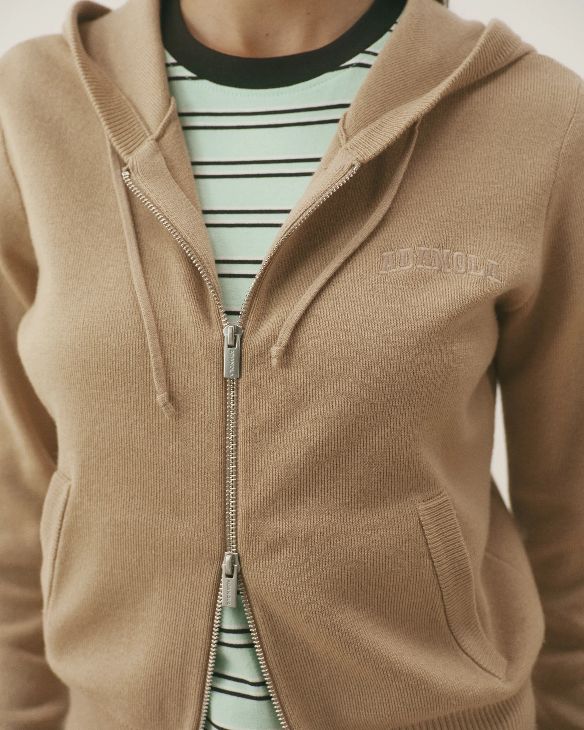 Knit Zip Through Hoodie - Almond