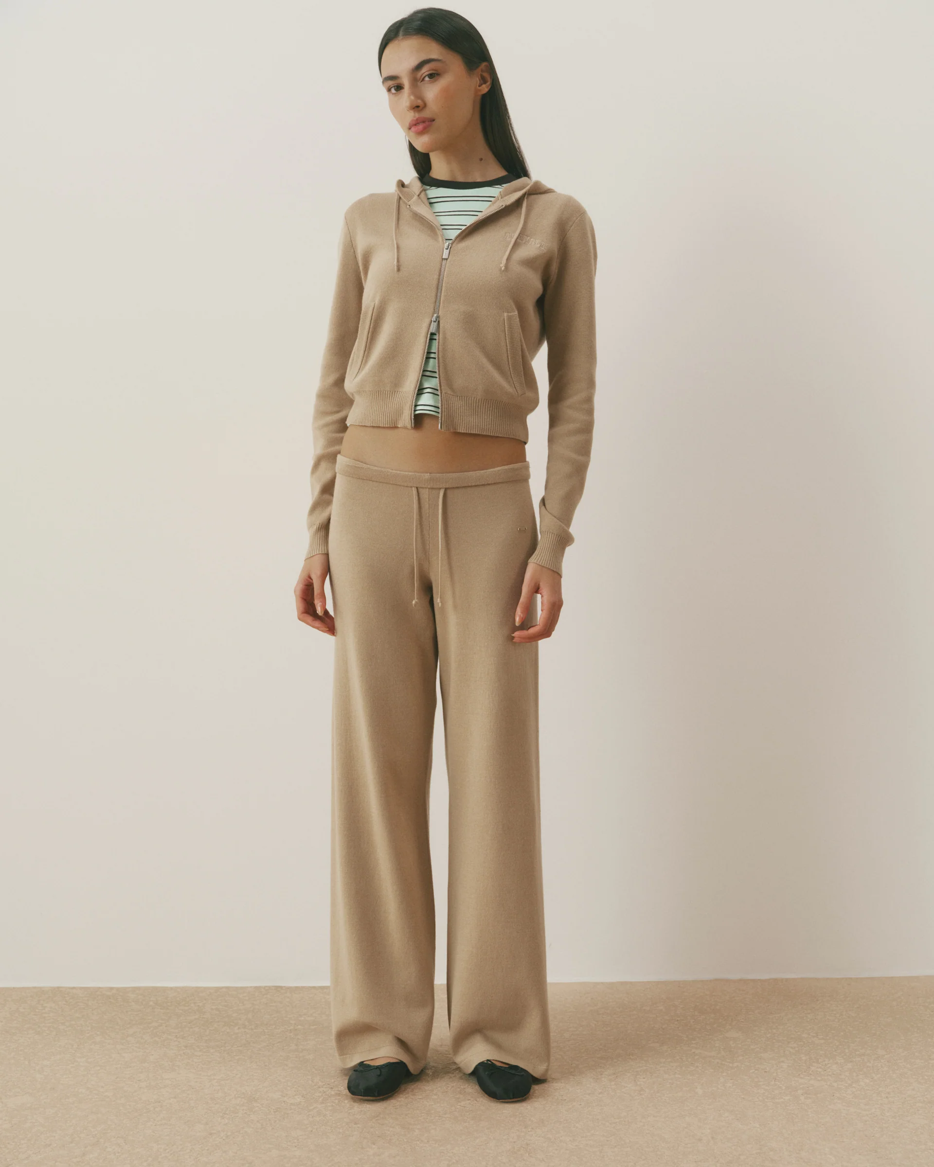 Knit Zip Through Hoodie - Almond