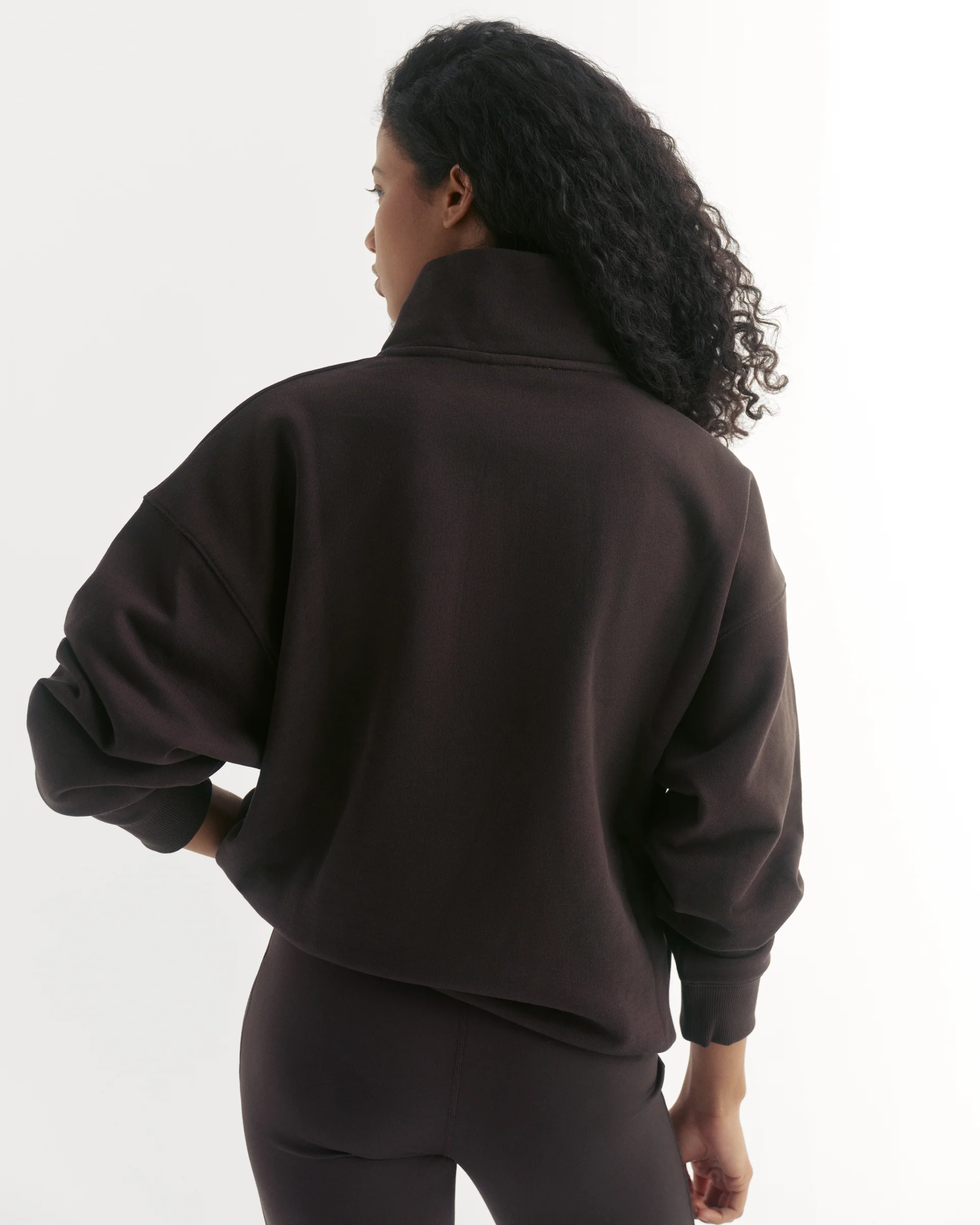Campus Relaxed Funnel Neck Zip Sweatshirt - Coffee Bean/Marshmallow White