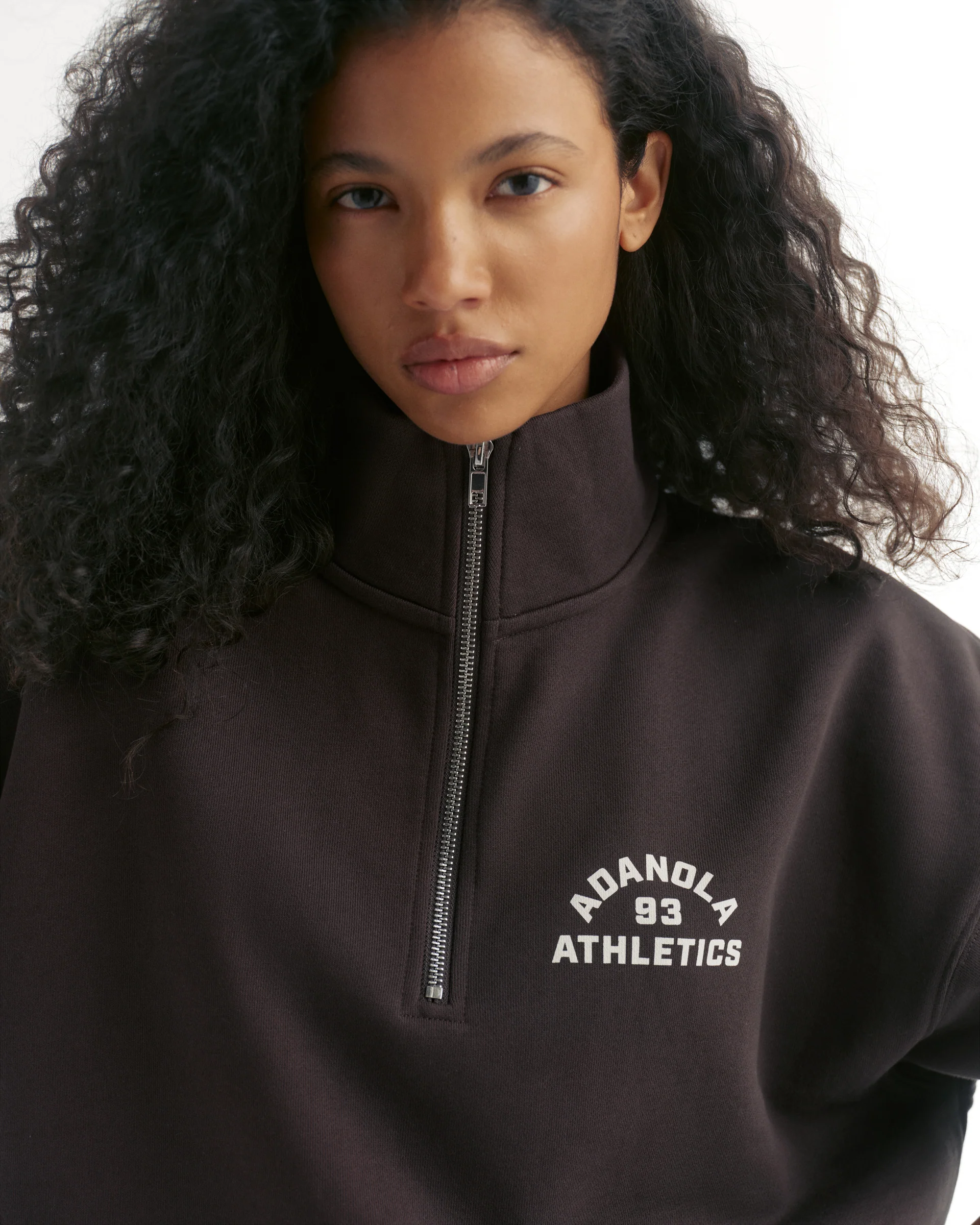 Campus Relaxed Funnel Neck Zip Sweatshirt - Coffee Bean/Marshmallow White