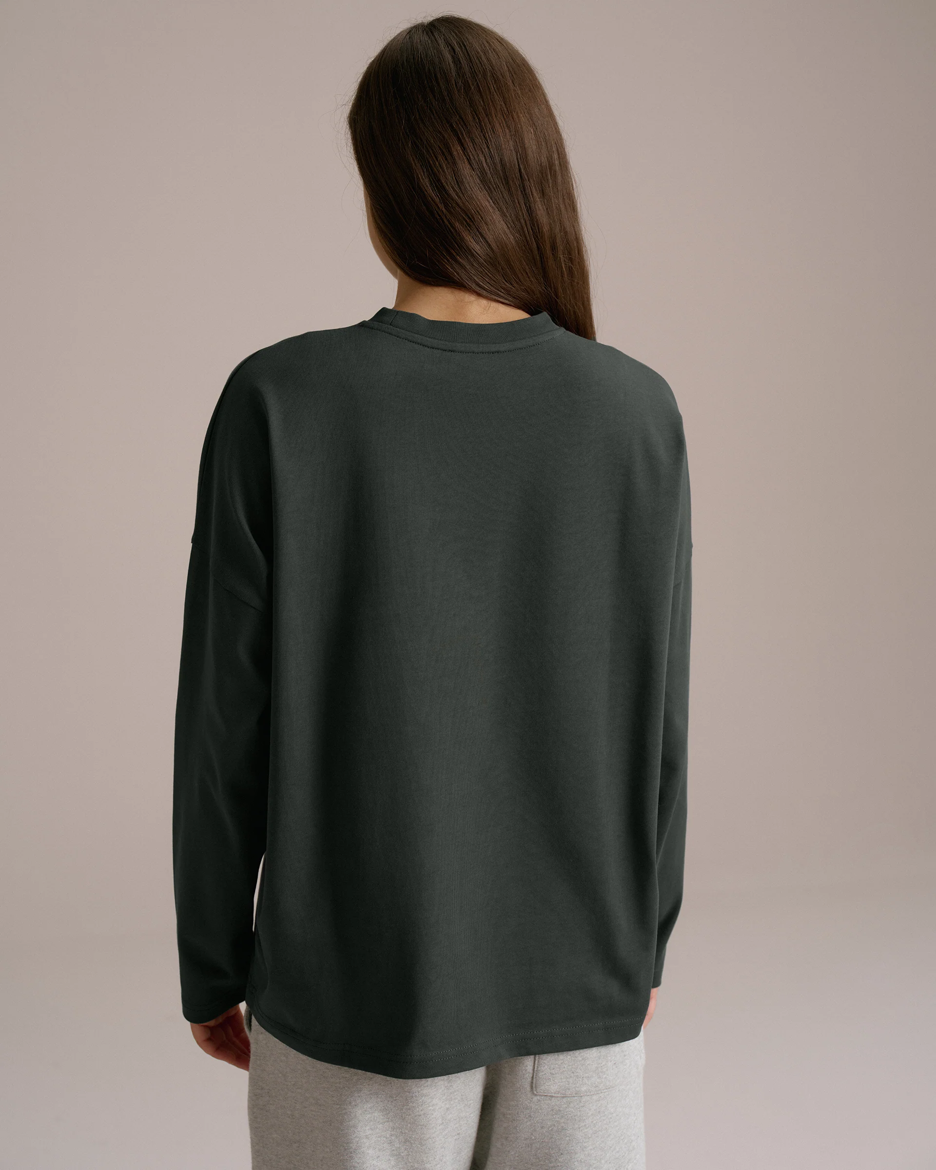 Varsity Long Sleeve Drop Shoulder T-shirt - Moss Green/Marshmallow White
