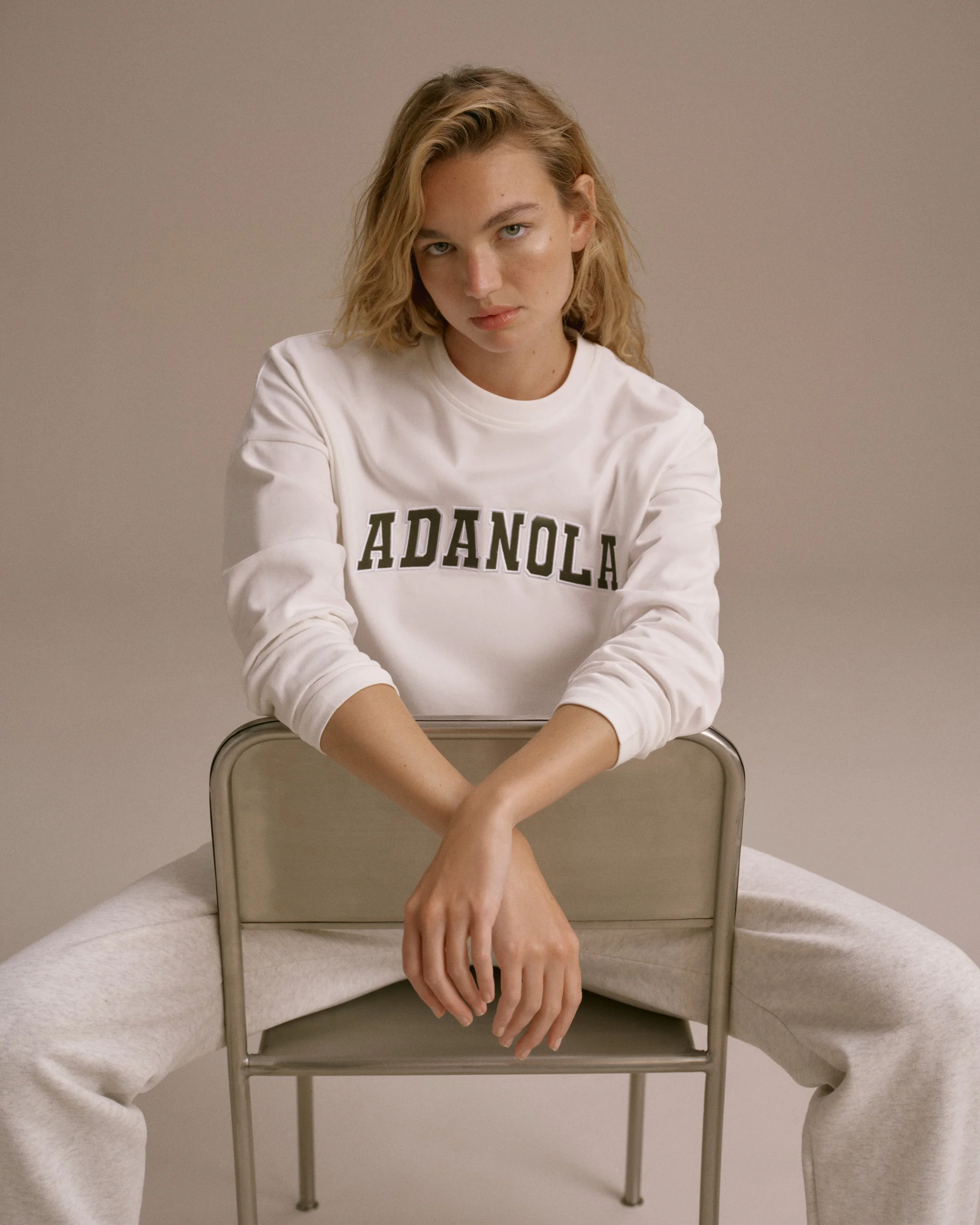 Varsity Long Sleeve Drop Shoulder T-shirt - White/Dark Olive